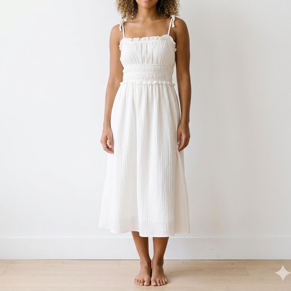 vestique Dresses & Skirts - vestique Cream Smocked Strap Sundress